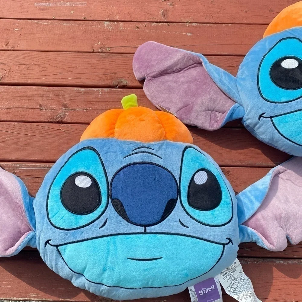 Disney Stitch Face Pillow Halloween Bundle Lot Pair NEW Pumpkin Hat Blue Throw